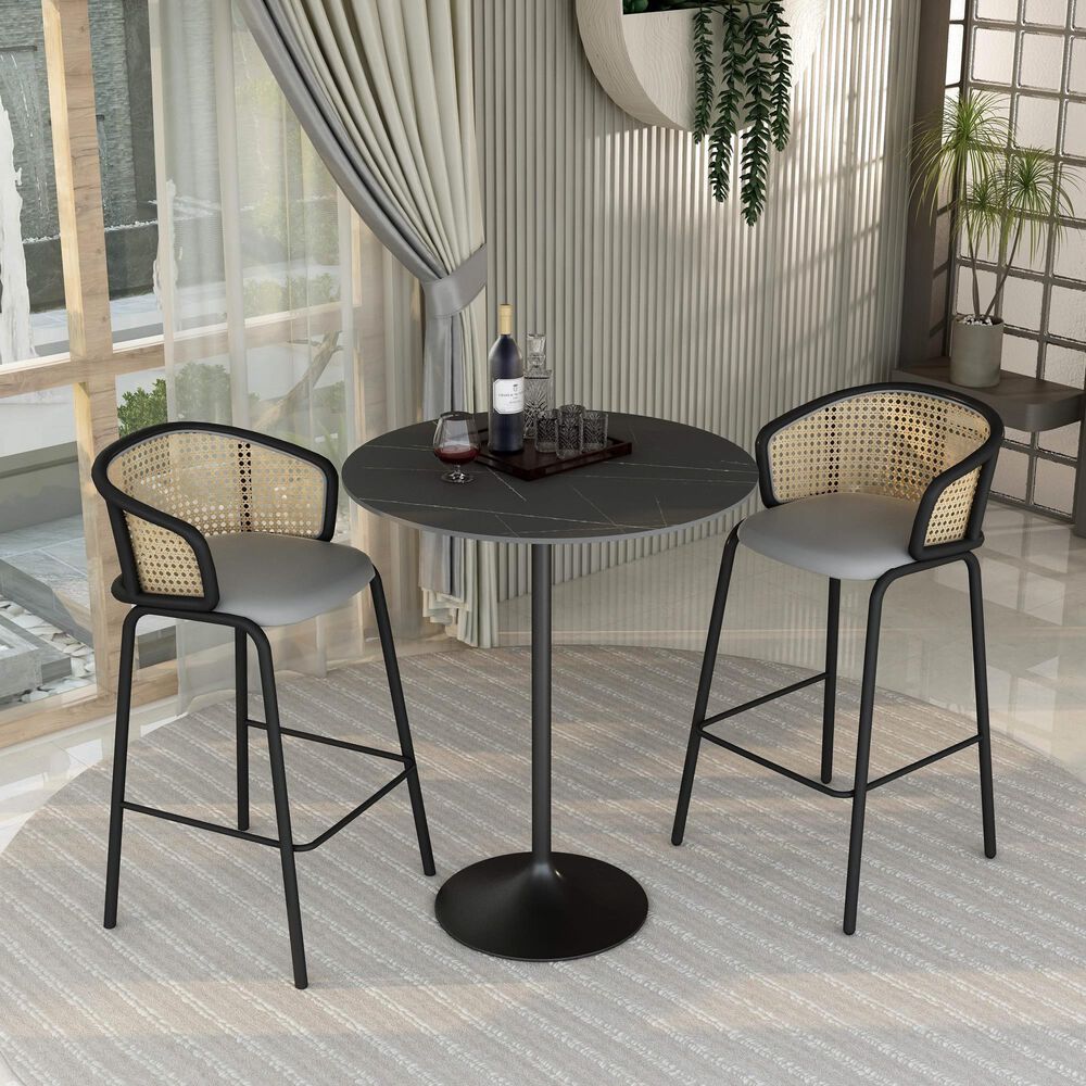Leisuremod Verve 36&quot; Round Bar Height Dining Table with Sintered Stone Top in Black - Table Only, , large