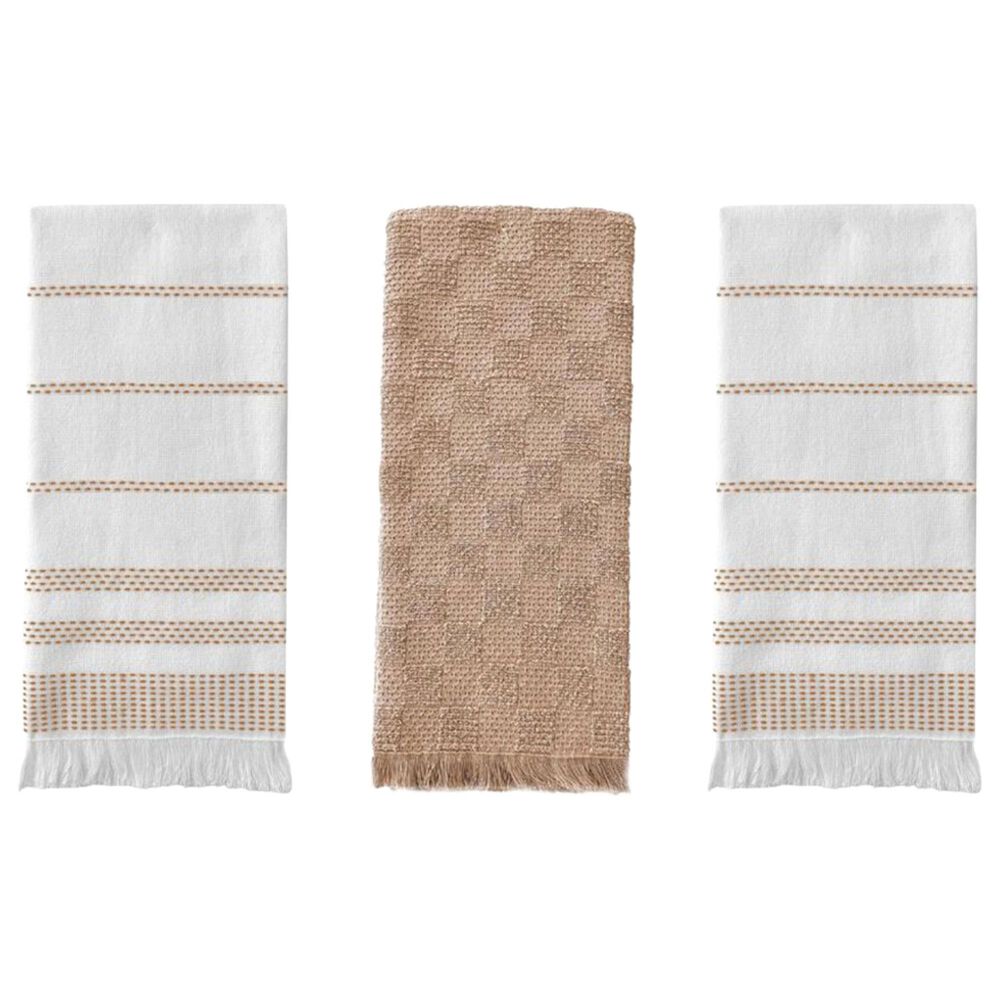 Willow & Hem Eden Turkish Cotton Kitchen Towel in Tan and White (Set of 3), , large