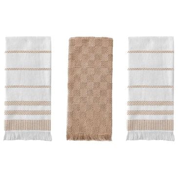 Willow & Hem Eden Turkish Cotton Kitchen Towel in Tan and White (Set of 3), , large