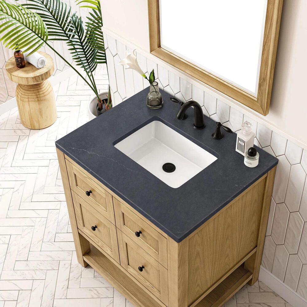 James Martin Vanities Breckenridge 30&quot; Single Bathroom Vanity in Light Natural Oak with 3 cm Charcoal Soapstone Quartz Top and Rectangular Sink, , large