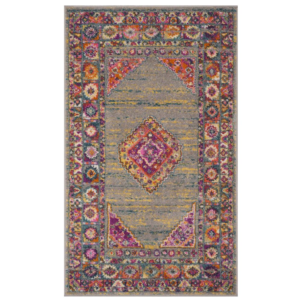 Safavieh Madison MAD133G 4" x 6" Light Grey and Fuchsia Area Rug, , large