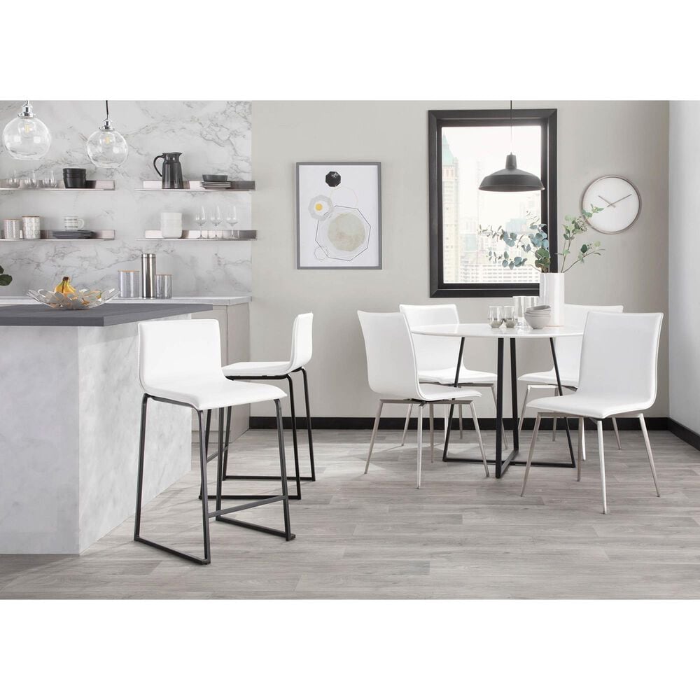 Lumisource Mason Swivel Side Chair with White Upholstered in Brushed Stainless Steel (Set of 2), , large