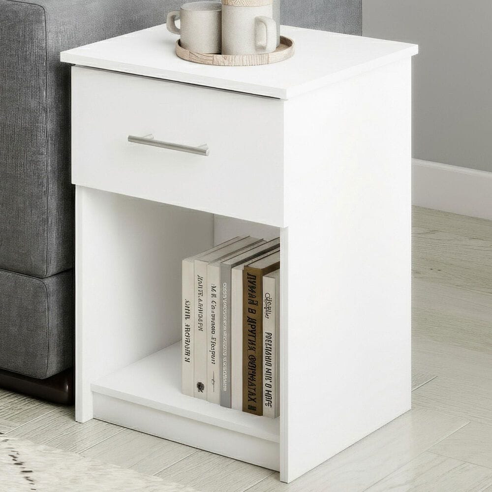 HOMLUX 1-Drawer Modern Nightstand with Bar Handle in Solid White, , large