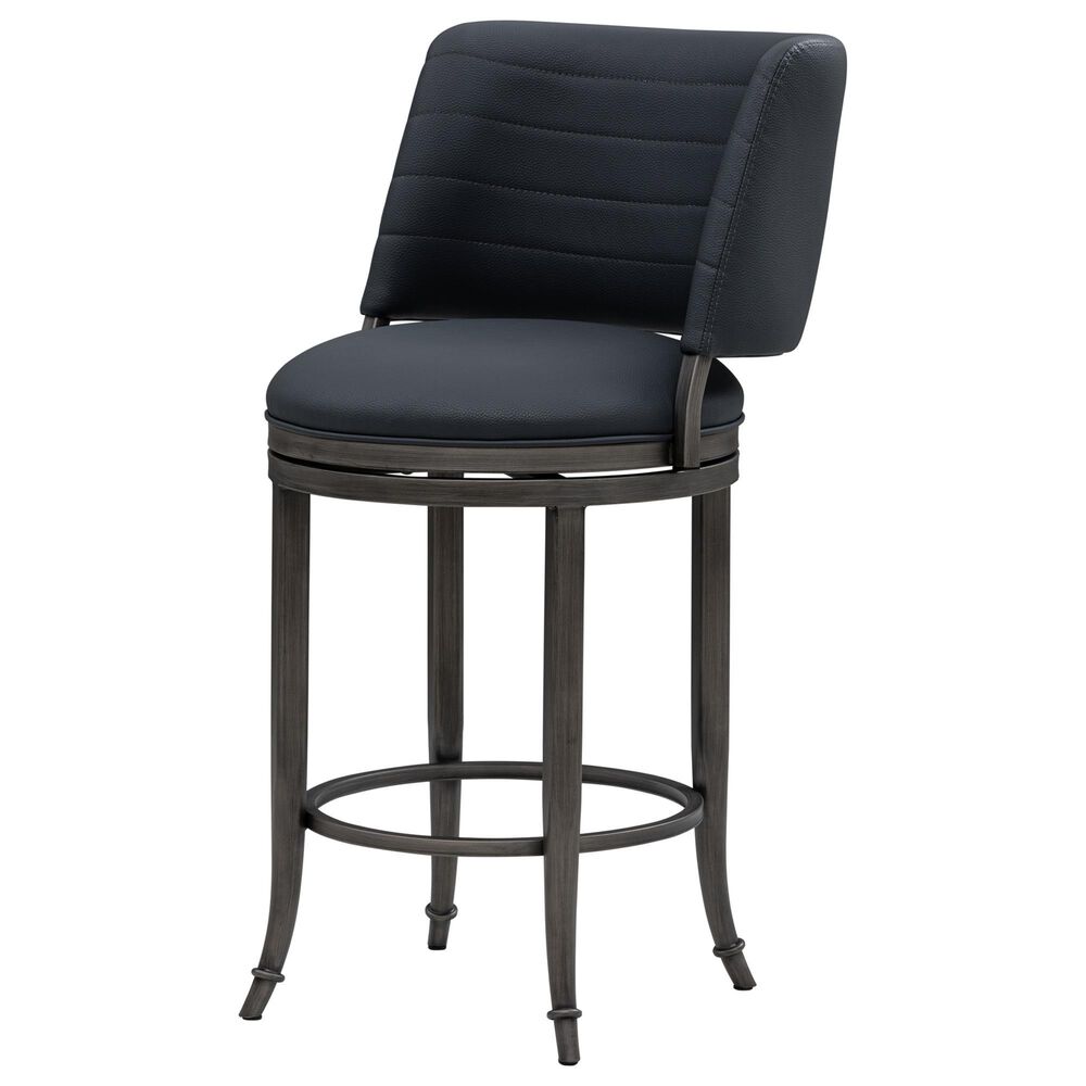 Armen Living Torres Counter Height Stool with Night Life Blue Upholstery in Antique Pewter, , large
