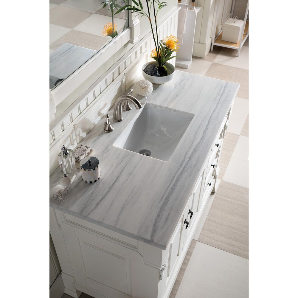 James Martin Vanities Brookfield 48&quot; Single Bathroom Vanity in Bright White with 3 cm Arctic Fall Solid Surface Top and Rectangle Sink, , large