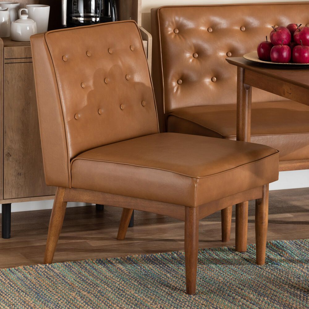 Baxton Studio Riordan Side Chair with Tan Cushion in Walnut Brown, , large