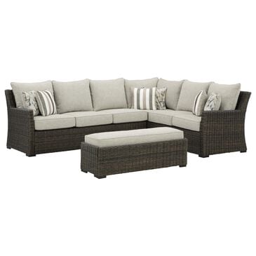 Ashley Brook Ranch 3-Piece Outdoor Sofa Sectional with Bench in Brown, , large