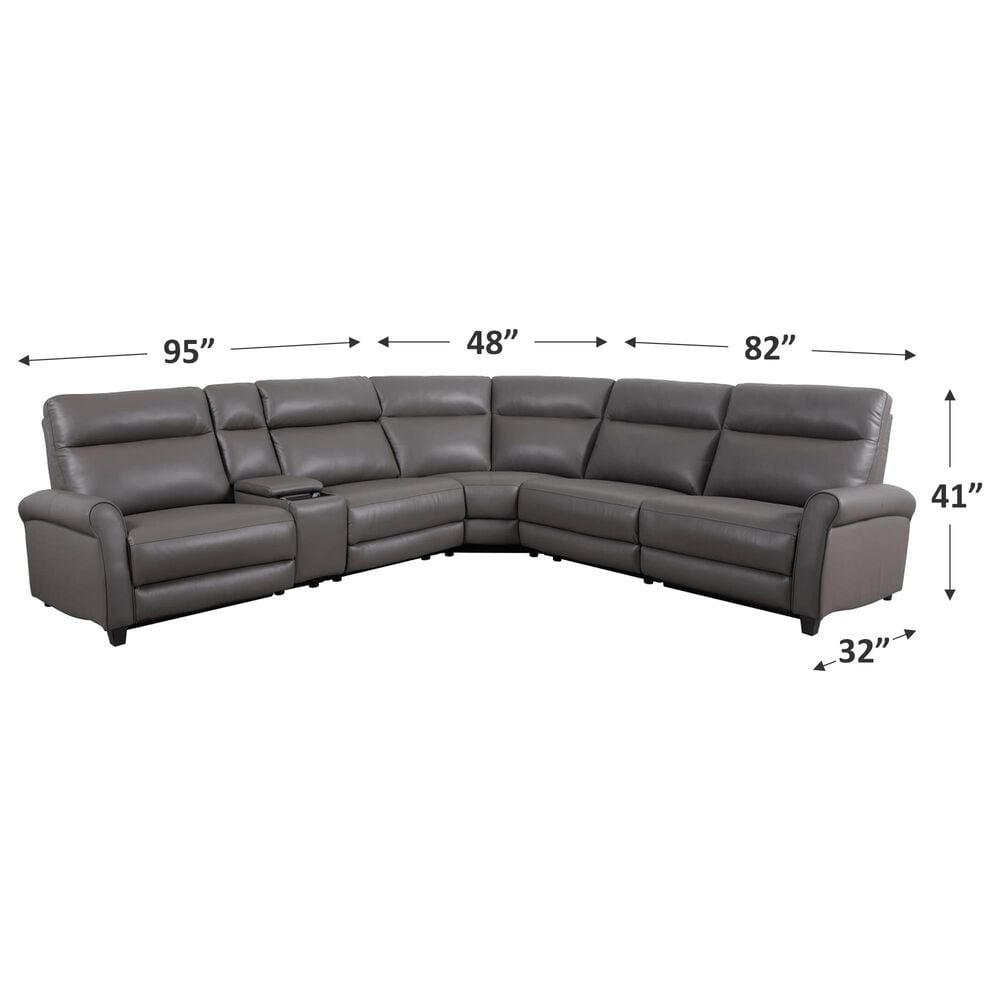 Oxford Furniture 6-Piece Leather Power Reclining Sectional in Gray, , large