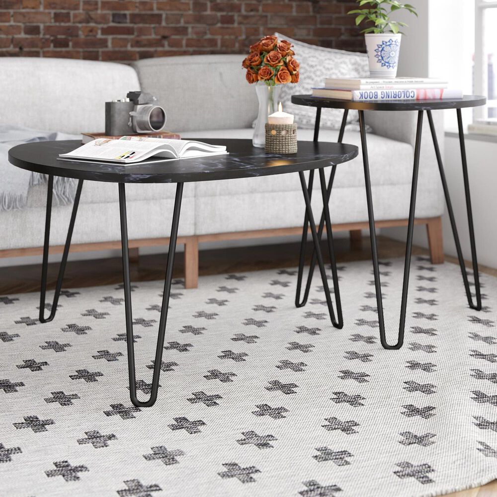 Novogratz Athena Nesting Tables in Black Marble, , large