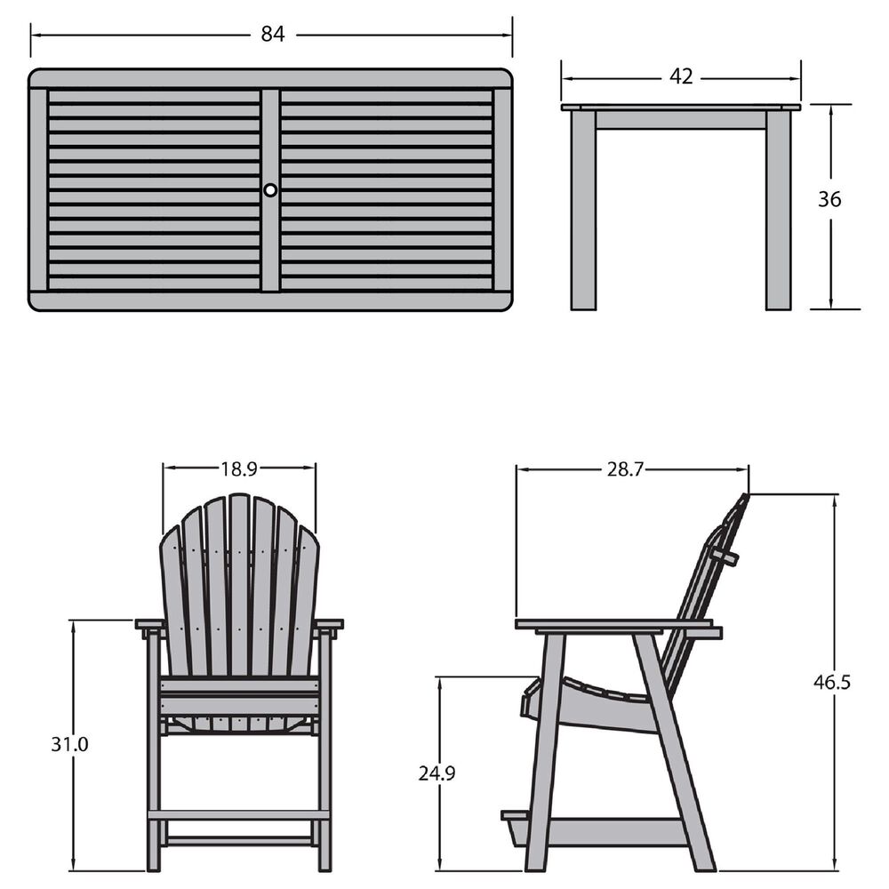 Highwood USA Hamilton 7Piece Rectangular Patio Counter Height Dining Set in Whitewash NFM