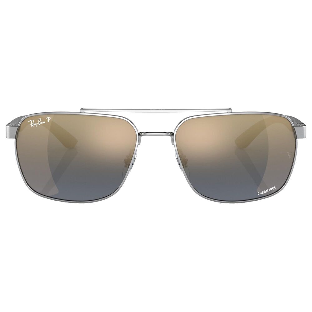 Ray-Ban Sunglasses with Blue and Gold Lenses in Polished Silver, , large
