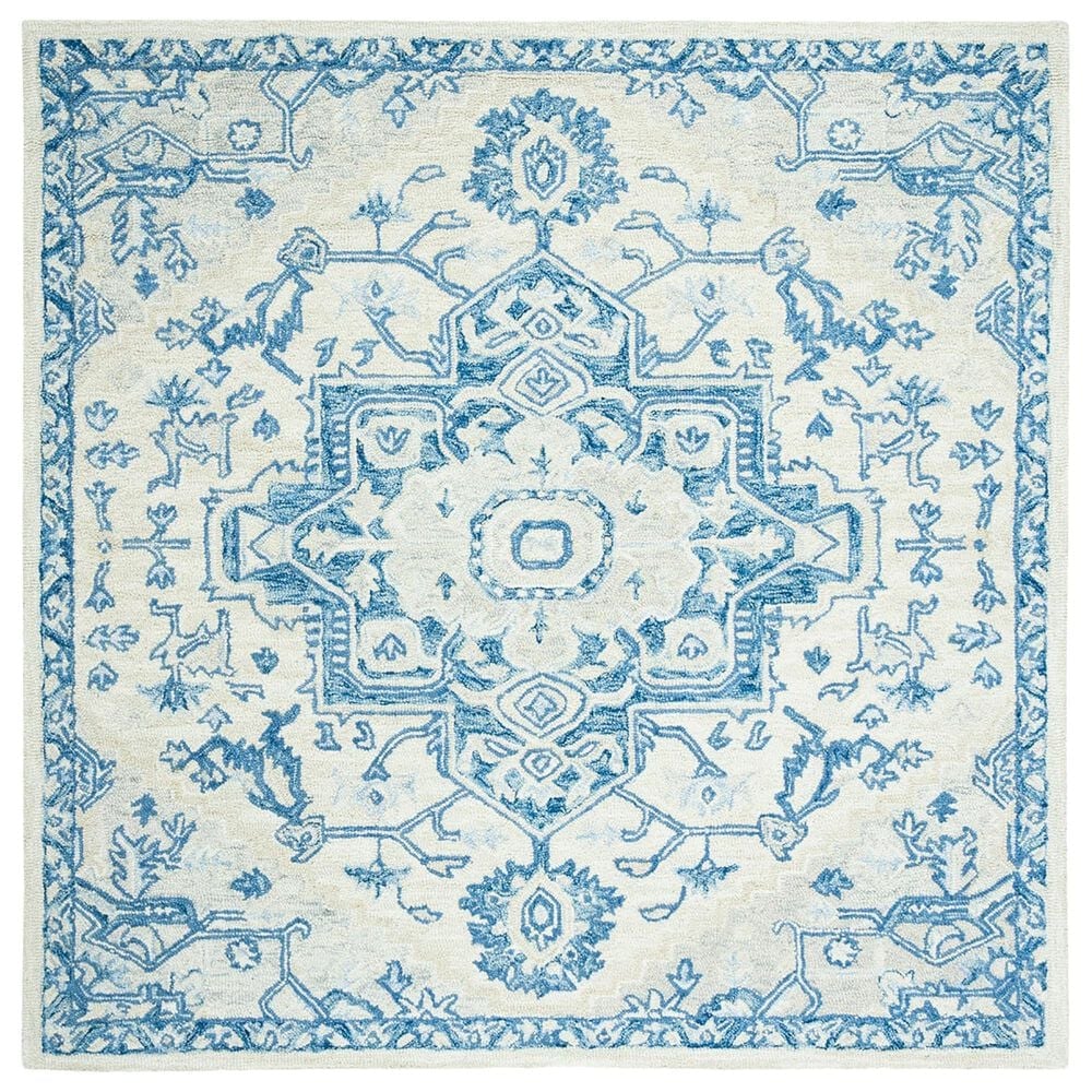 Safavieh Micro-Loop 3" Square Ivory and Blue Area Rug, , large