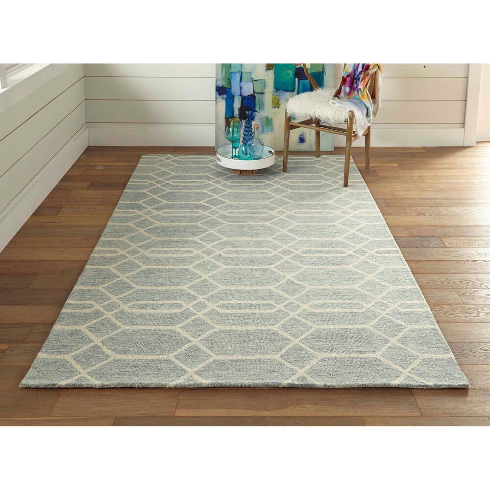 Feizy Belfort Geometric 5&#39; x 8&#39; Blue and Gray Area Rug, , large