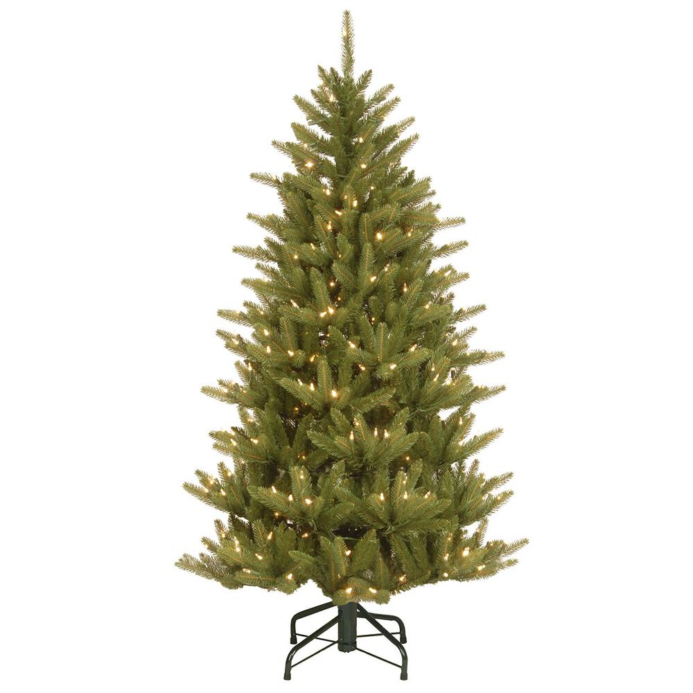 National Tree 4.5" Feel Real Natural Fraser Slim Hinged Tree with 300 White Lights, , large