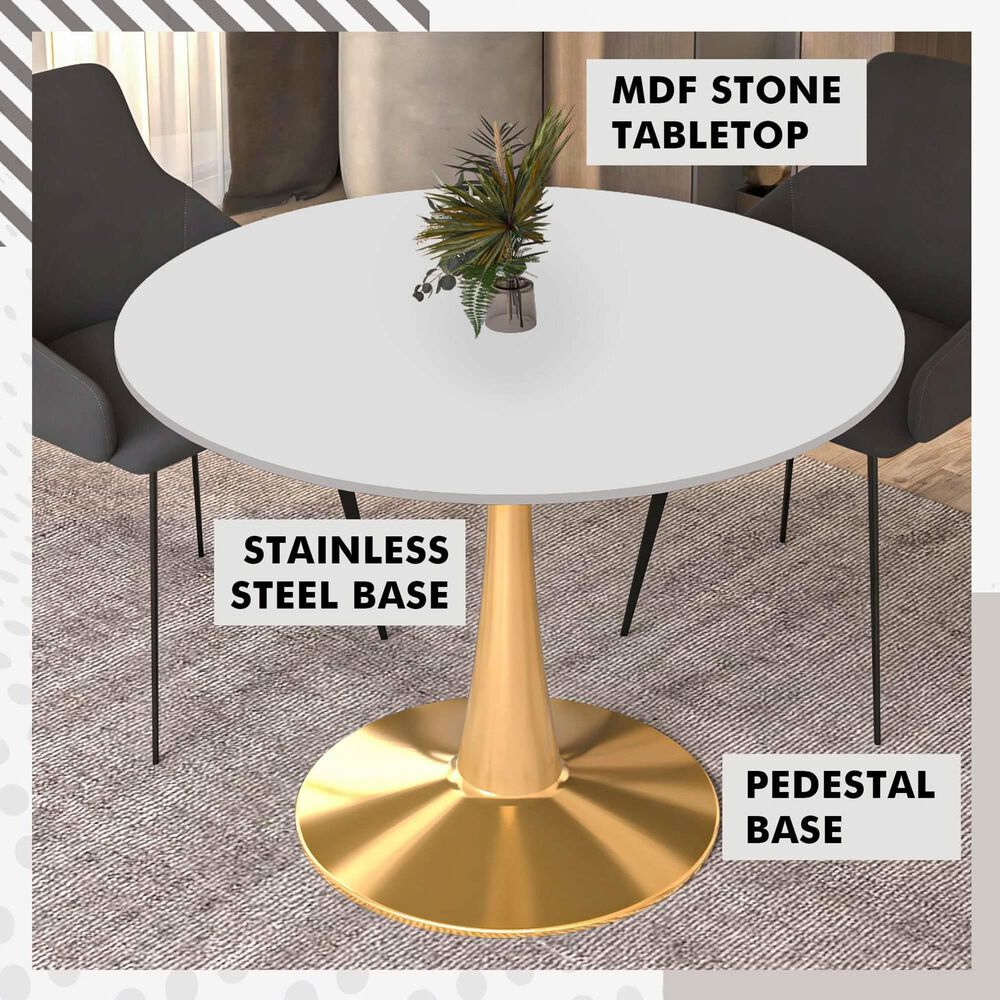 Leisuremod Bristol 40&quot; Round Dining Table with MDF Top in Gold and White - Table Only, , large