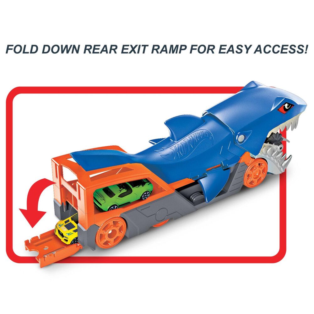 Hot Wheels Shark Chomp Transporter with 1:64 Scale Car in Blue, , large
