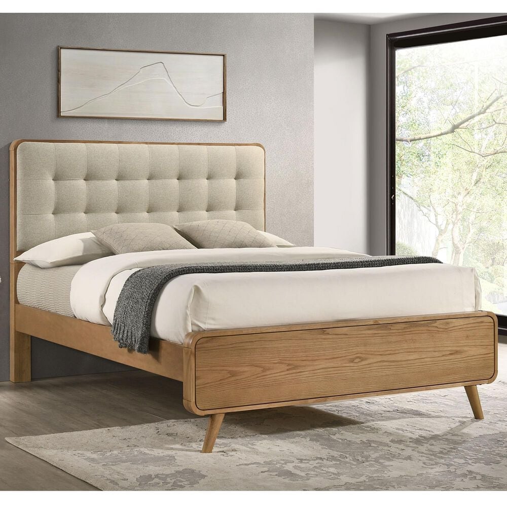 Pacific Landing Robyn Queen Upholstered Platform Bed in Cool Biege and Light Ash, , large