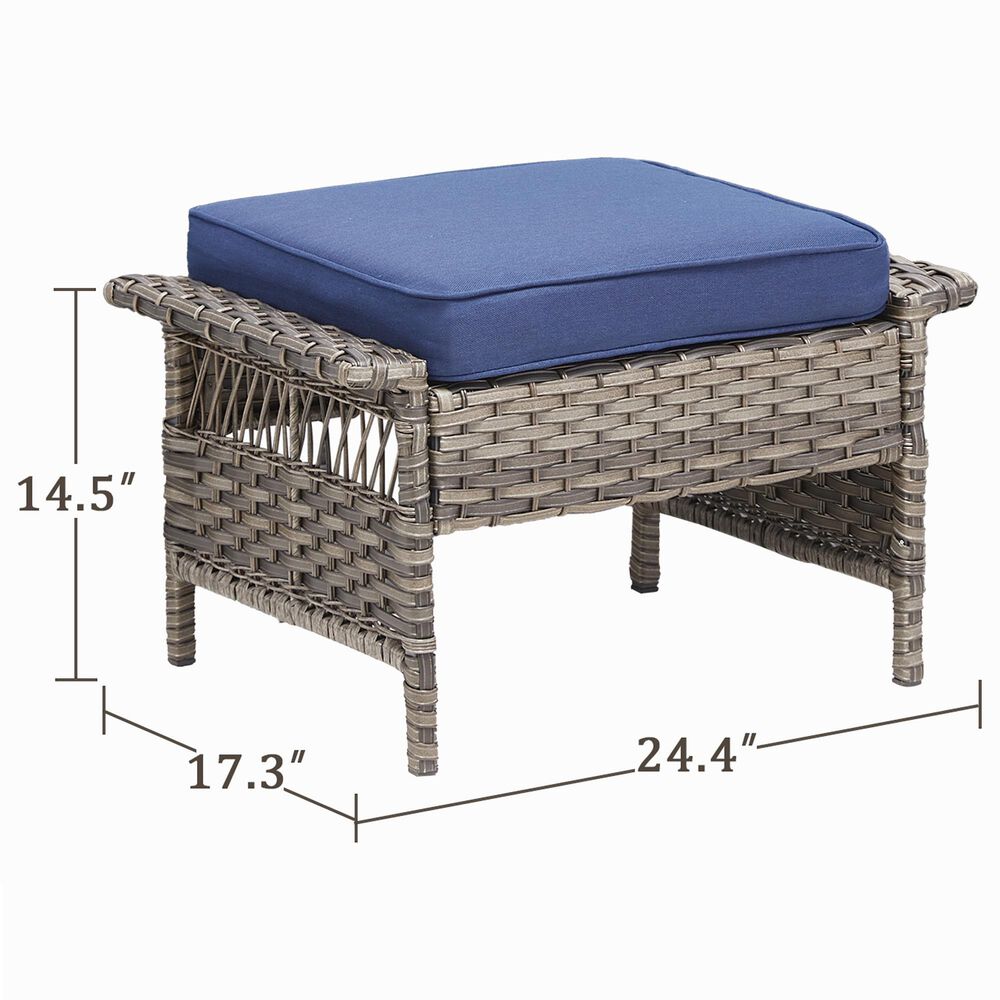 Hearth and Haven Patio Wicker Ottoman with Widened Armrest in Blue (Set of 2), , large