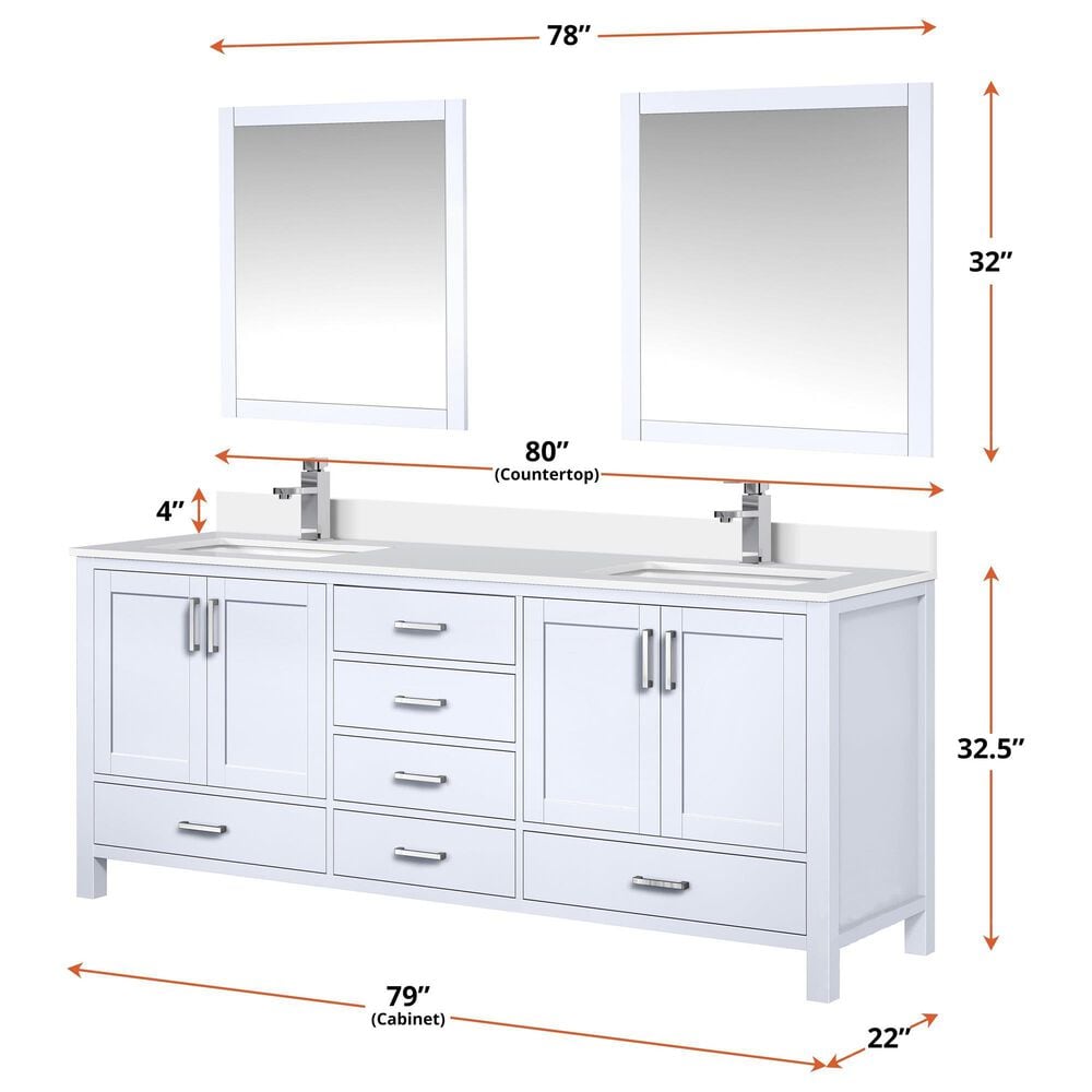 Lexora Home Jacques 80&quot; Double Bathroom Vanity in Distressed Grey with 2 cm White Quartz Top and Rectangular Sinks, , large