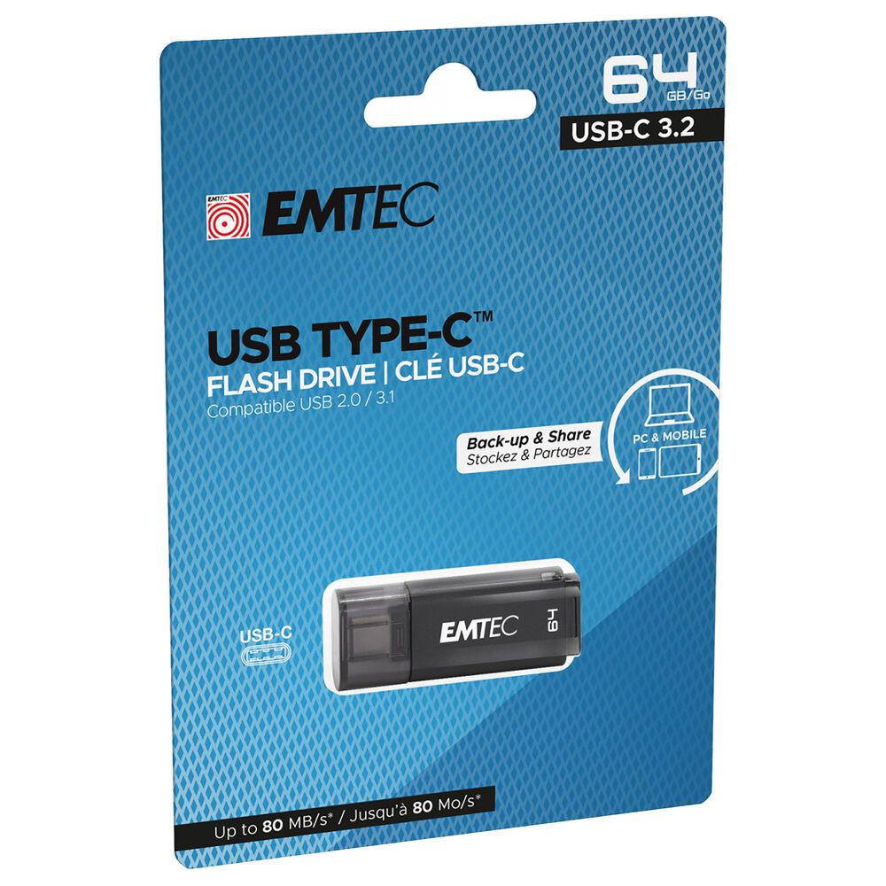 Emtec D400 64GB USB 3.2 Type-C Flash Drive in Black, , large