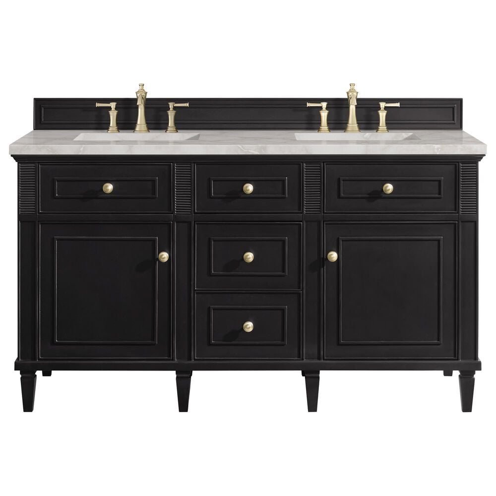 James Martin Vanities Lorelai 60&quot; Double Vanity in Black Onyx with 3 cm Victorian Silver Quartz Top, , large