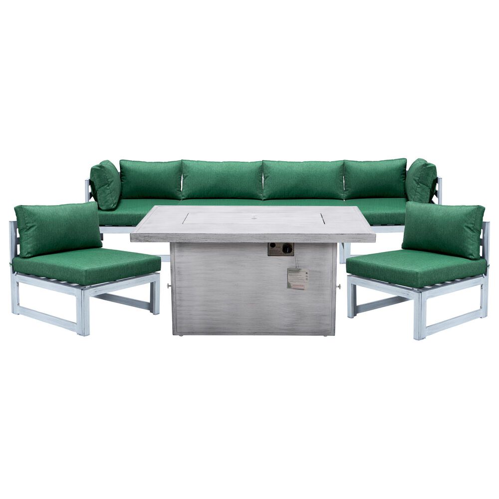 Leisuremod Chelsea 7Piece Patio Sectional Set with Green Cushion in