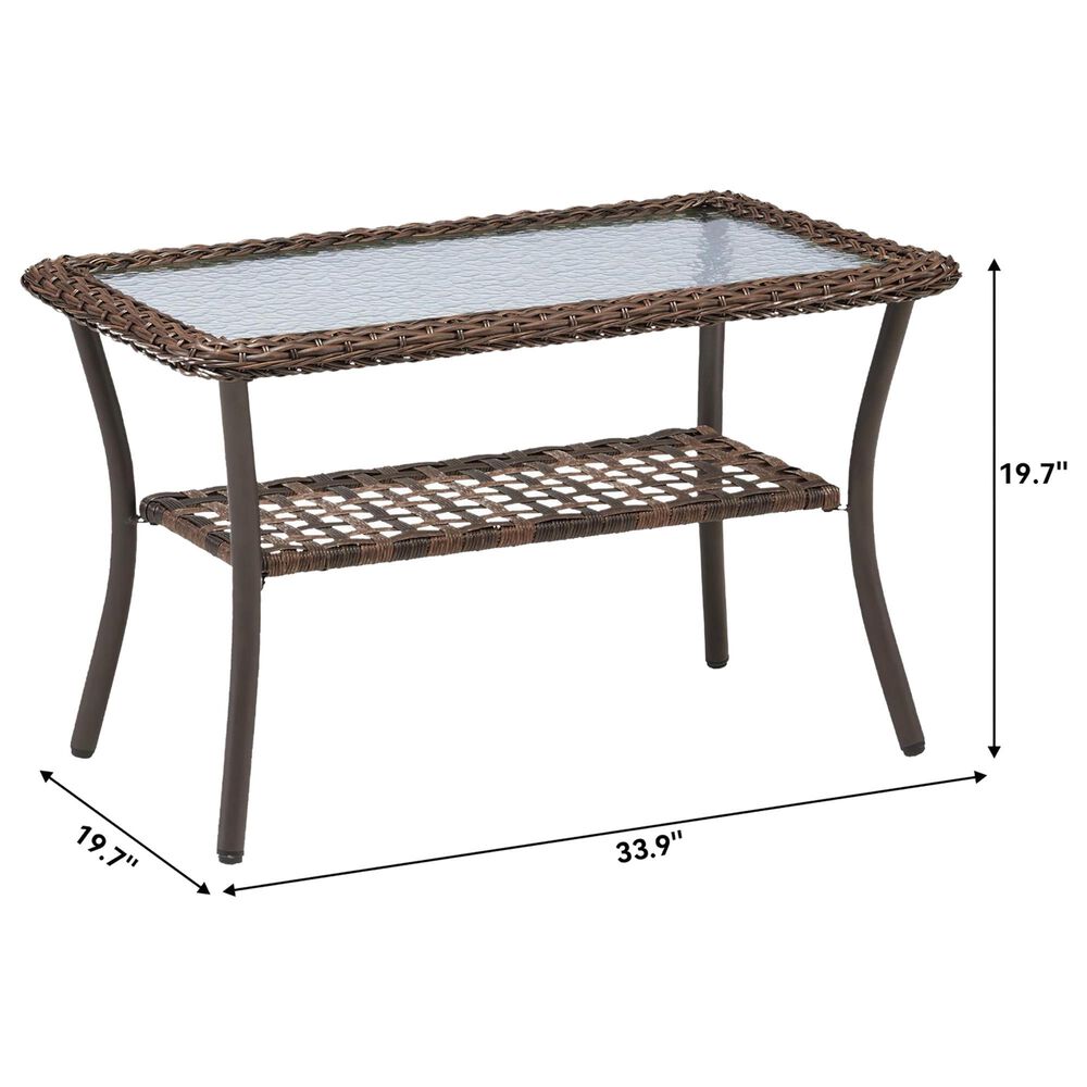 Sunwell Garden 34" Patio Rectangular Coffee Table with Glass Top in Brown, , large