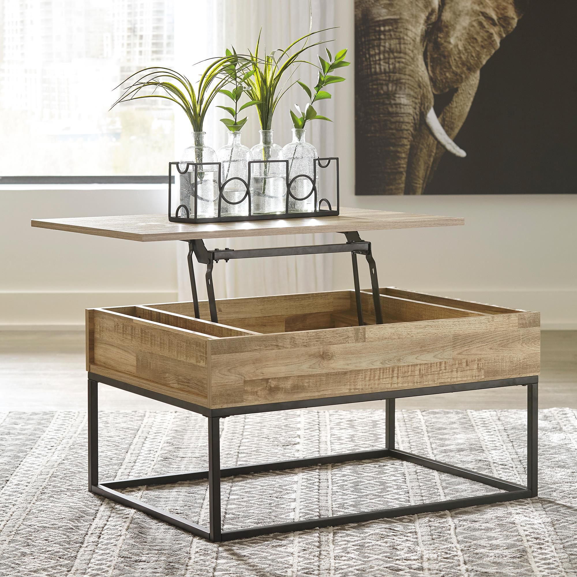 Natural wood lift shop top coffee table