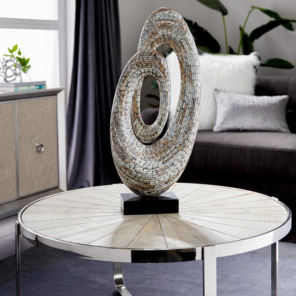 Maple and Jade Pearl Shell Abstract Swirl Decorative Sculpture in Polished Gray and Black, , large