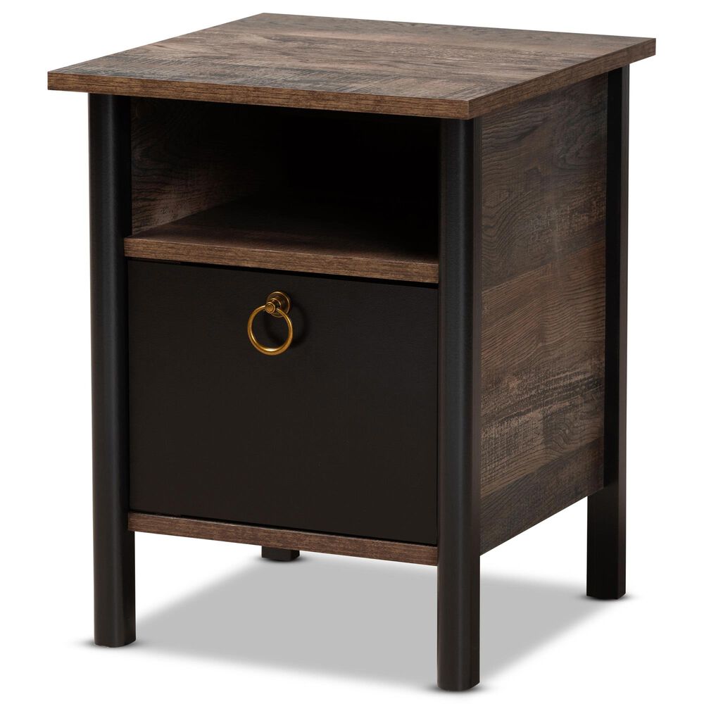 Baxton Studio Vaughan 1 Door Nightstand in Brown/Black Nebraska