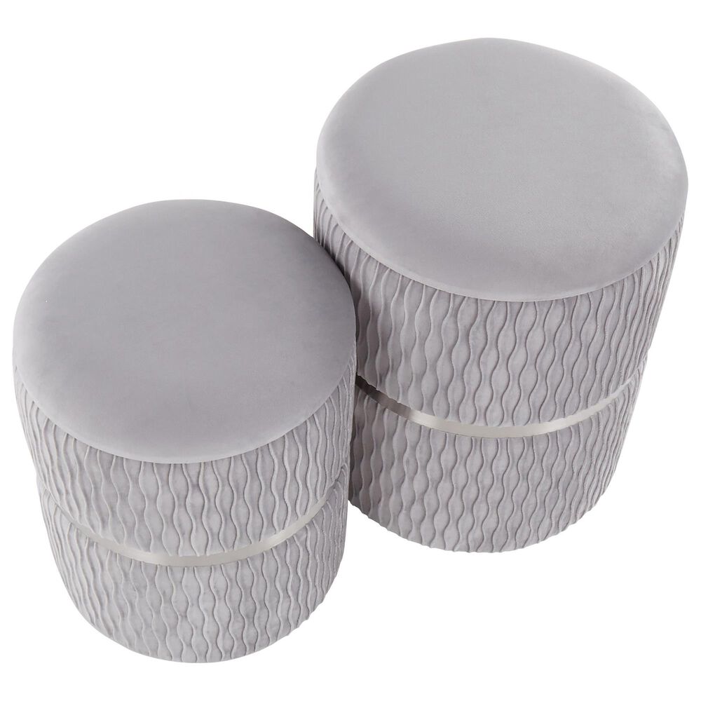Lumisource Cinch 2-Piece Nesting Ottoman Set in Silver, , large
