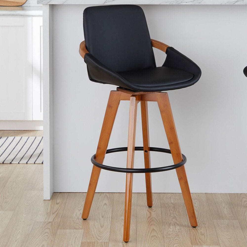 Lumisource Cosmo Swivel Barstool with Black Cushion in Walnut and Black, , large