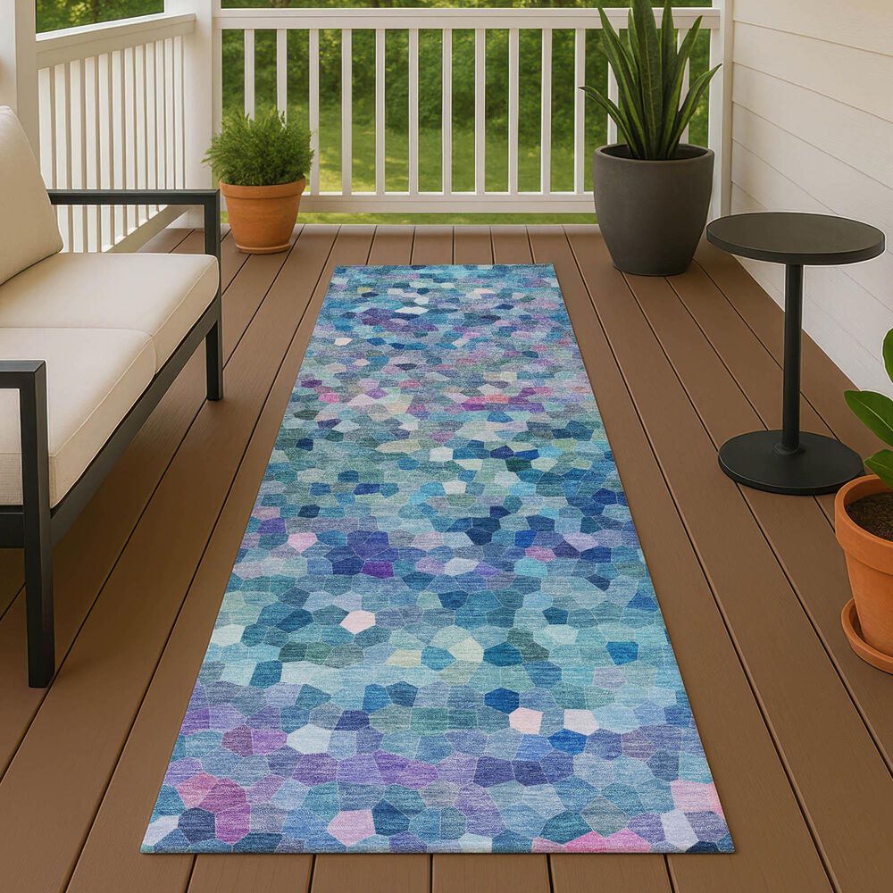 Dalyn Rug Company Kaleidoscope Turquoise 2'3" x 7'6" Indoor/Outdoor Runner, , large