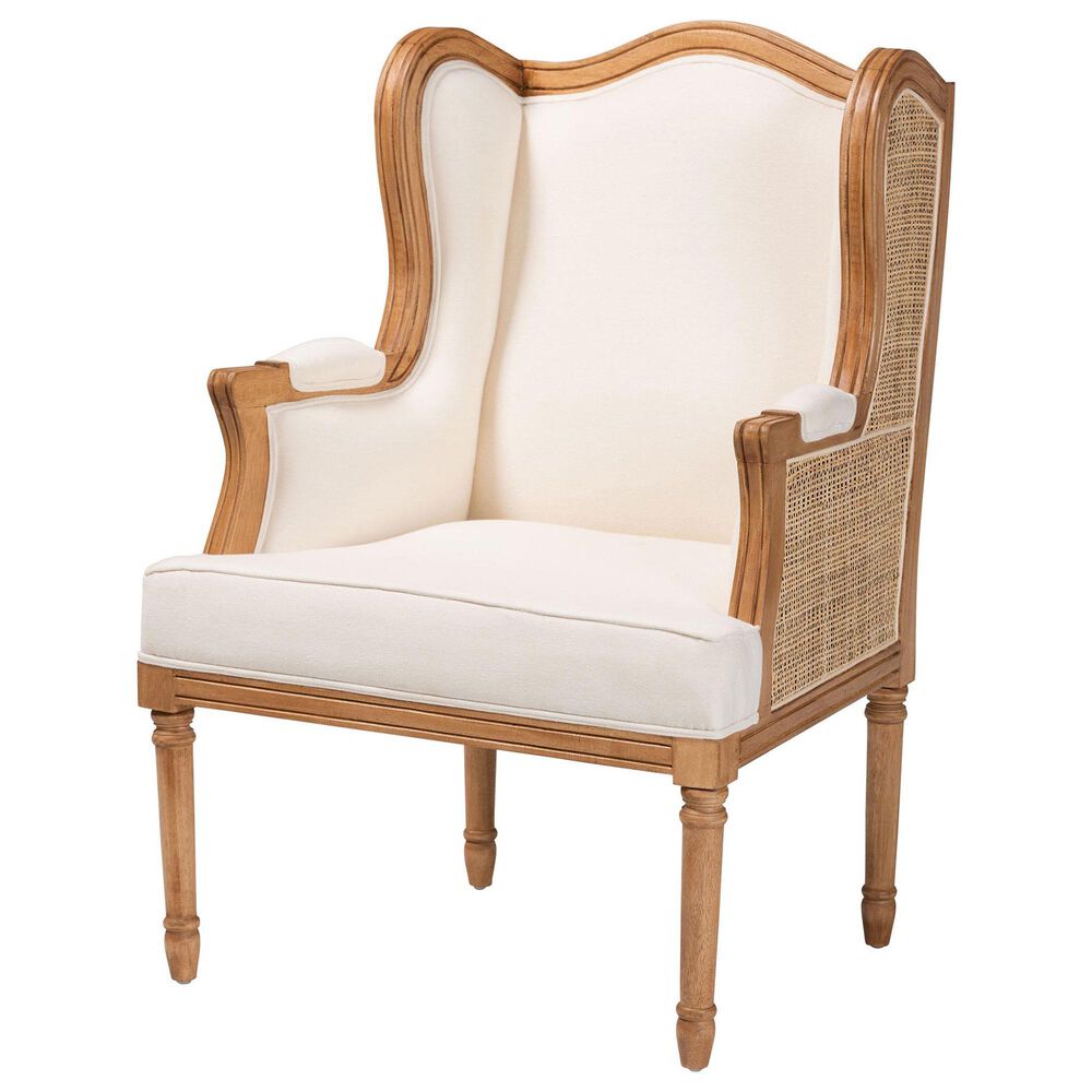 Baxton Studio Rachana Accent Chair with Honey Oak Frame in Beige, , large