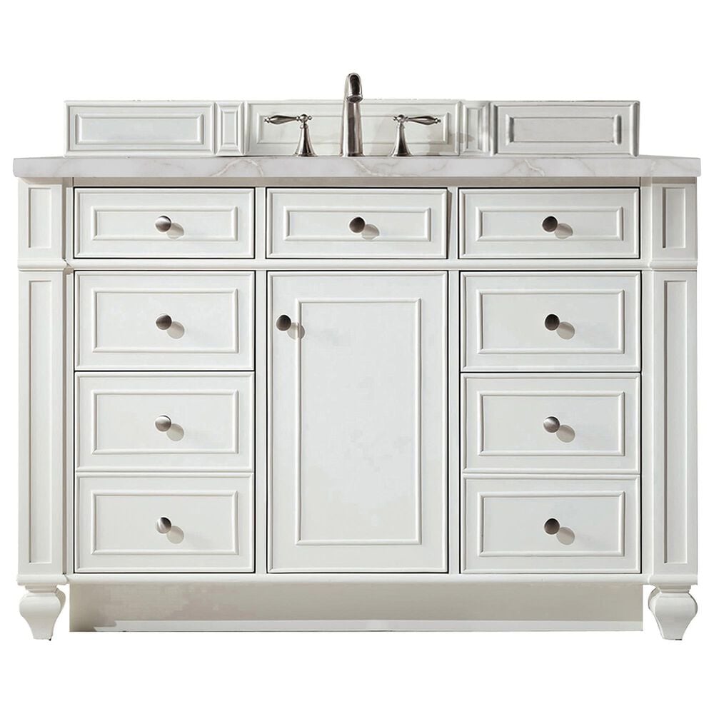James Martin Vanities Bristol 48" Single Bathroom Vanity in Bright White with 3 cm Victorian Silver Quartz Top and Rectangular Sink, , large