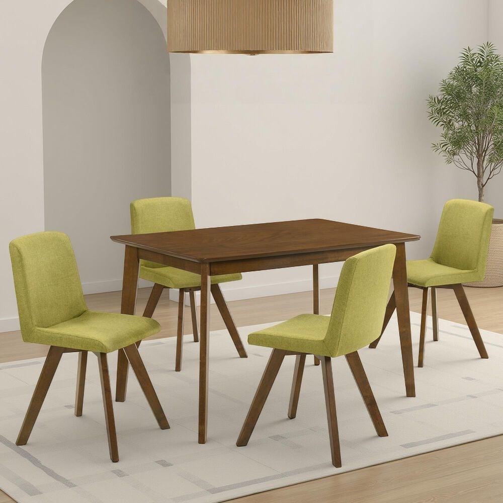 Armen Living Gina Side Chair with Olive Green Upholstery in Warm Walnut (Set of 4), , large