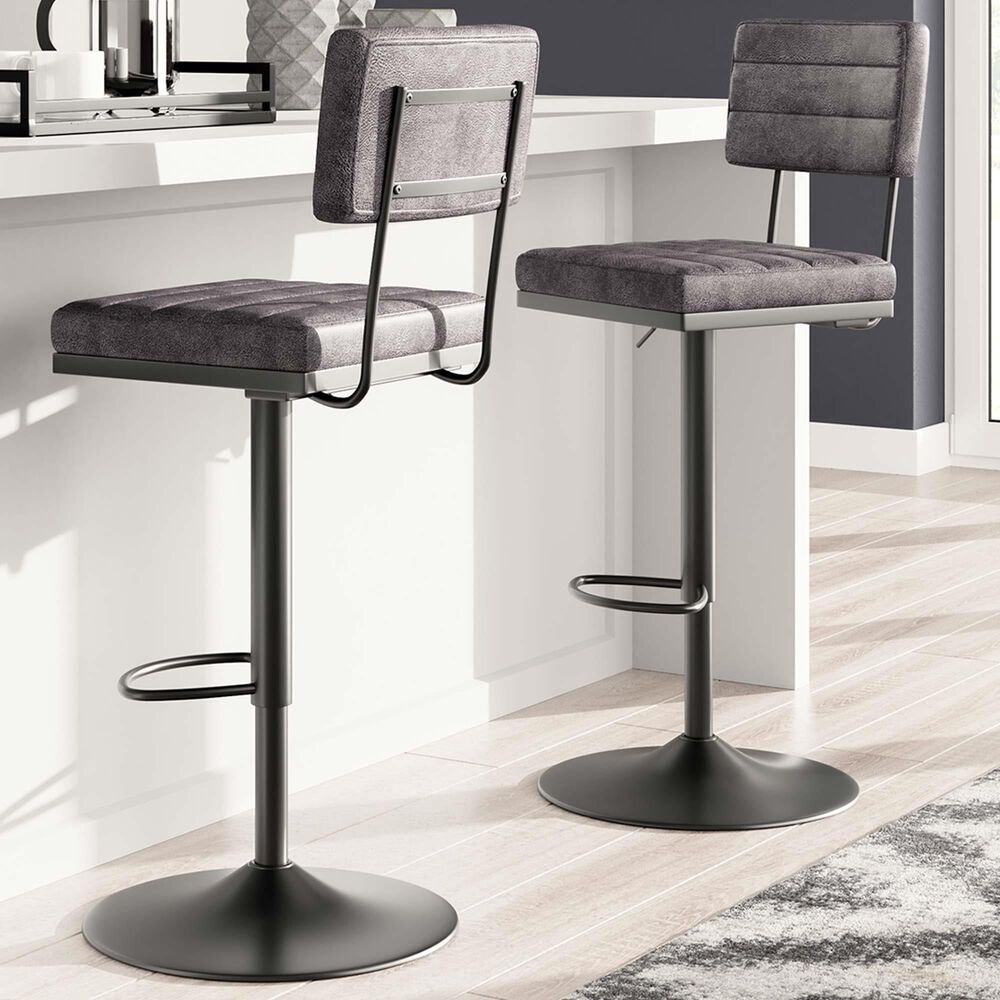 Ashley Strumford Tall Swivel Barstool with Gray Seat in Black, , large