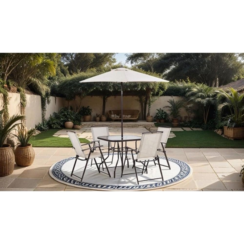 Furniture of America Nuri 6-Piece Outdoor Dining Set with Umbrella in Black, , large
