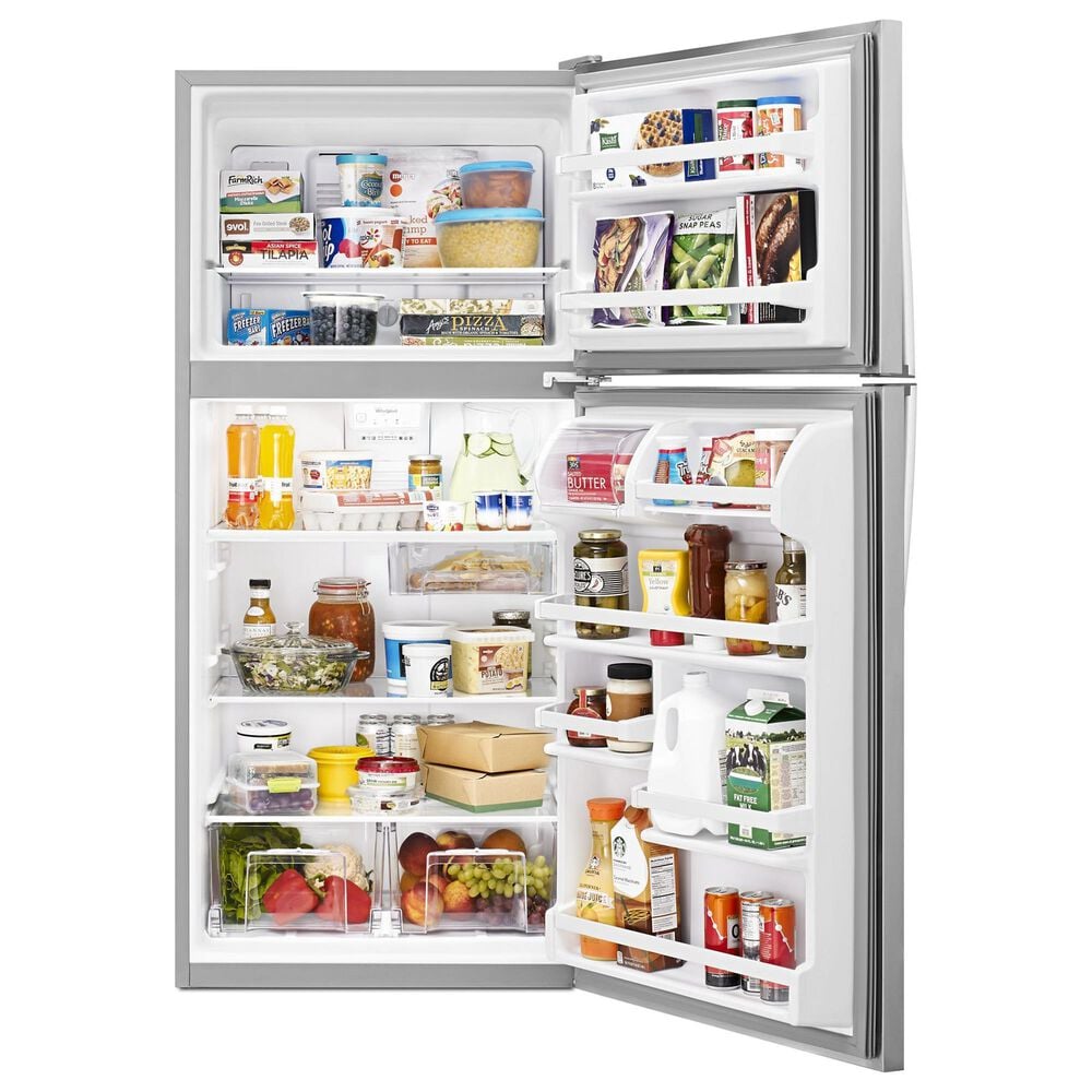 WHIRLPOOL 4-Piece Kitchen Package with 18.25 Cu. Ft. Top-Freezer Refrigerator and 5.3 Cu. Ft. Electric Range in Stainless Steel, , large
