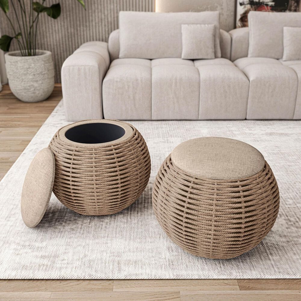 Rta Products Woven Storage Ottoman in Natural, , large