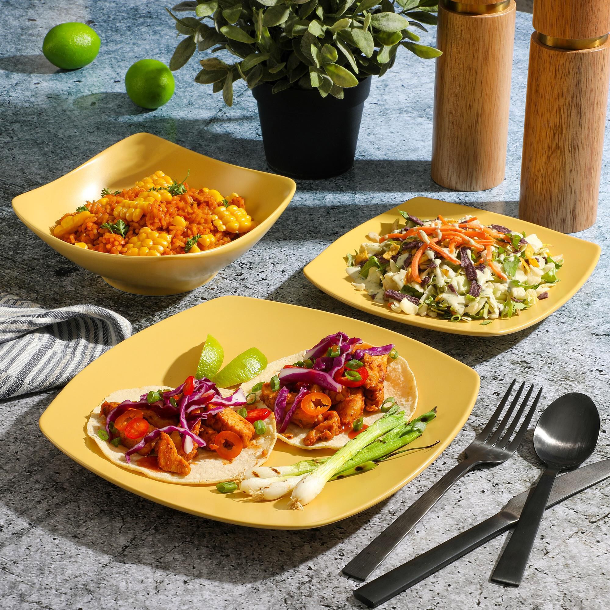Gibson Home Zen Buffetware 12 Piece Dinnerware Set in Matte Yellow