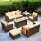 HOMLUX 7-Piece Patio Conversation Set with Fire Pit Table in Beige, , large