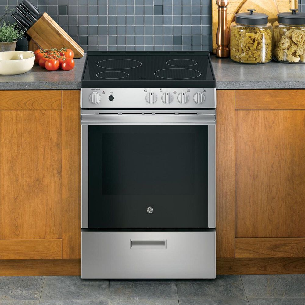 GE Appliances 24&quot; Smooth Top Electric Range with Steam Clean in Stainless Steel, , large