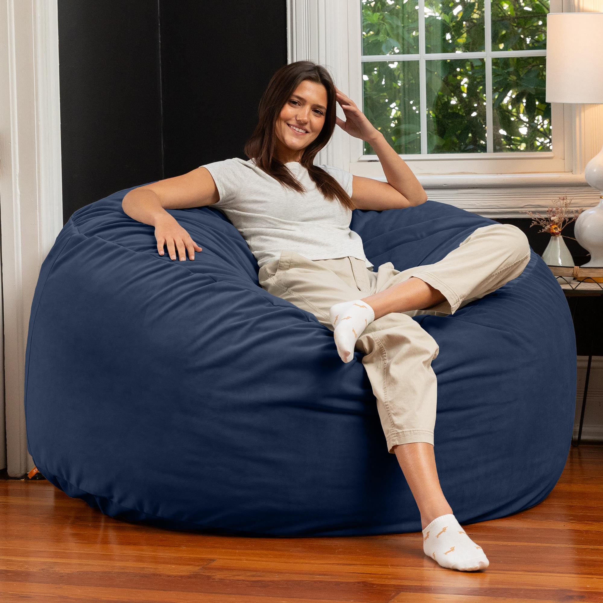 Jaxx Saxx 5' Large Round Bean Bag Chair in Navy Blue