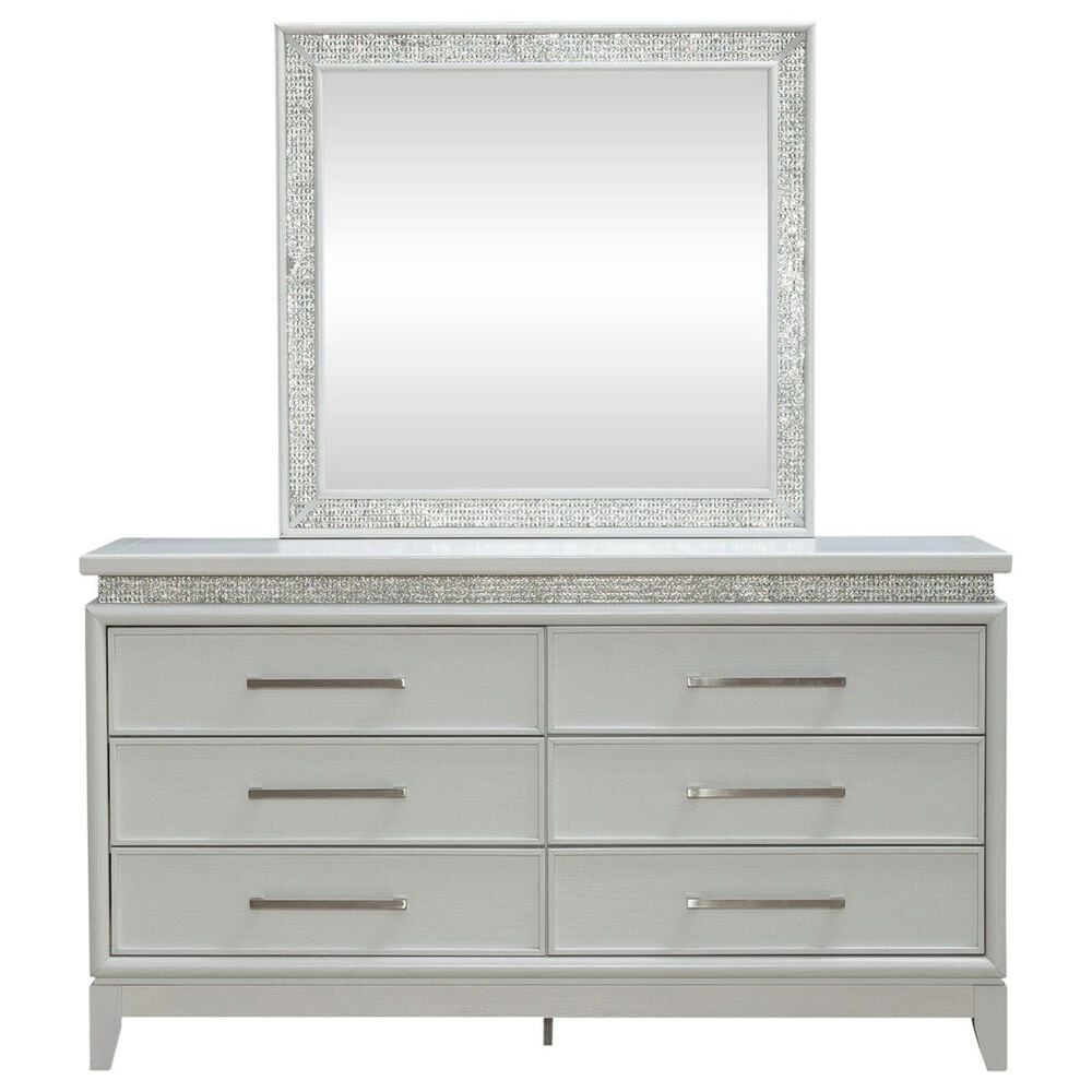 Belle Furnishings Reflections 4-Piece King Upholstered Bedroom Set in Pearl White and Rhinestone, , large