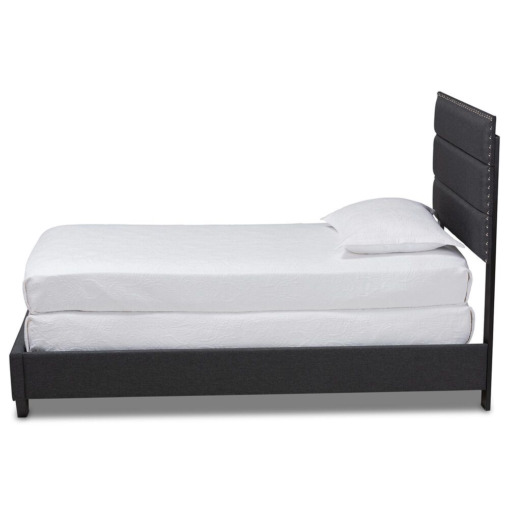 Baxton Studio Ansa Twin Panel Bed with Dark Grey Upholstered in Black, , large