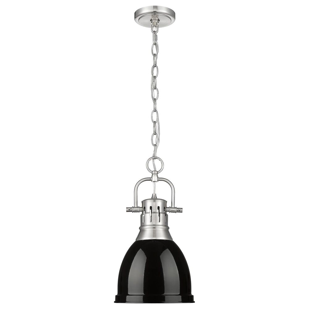 Golden Lighting Duncan 1-Light Small Pendant with Chain and Black Shade in Pewter, , large
