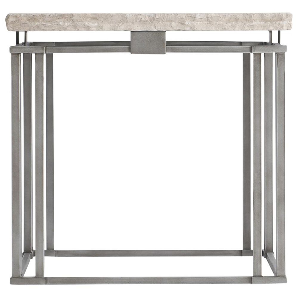 Bernhardt Riverton Side Table in Honed Bianco Travertine and Silver, , large