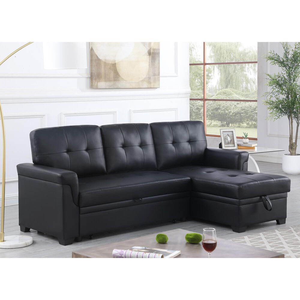 Lilola Home Lucca 84" Stationary Sleeper Sofa with Storage Chaise in Black, , large