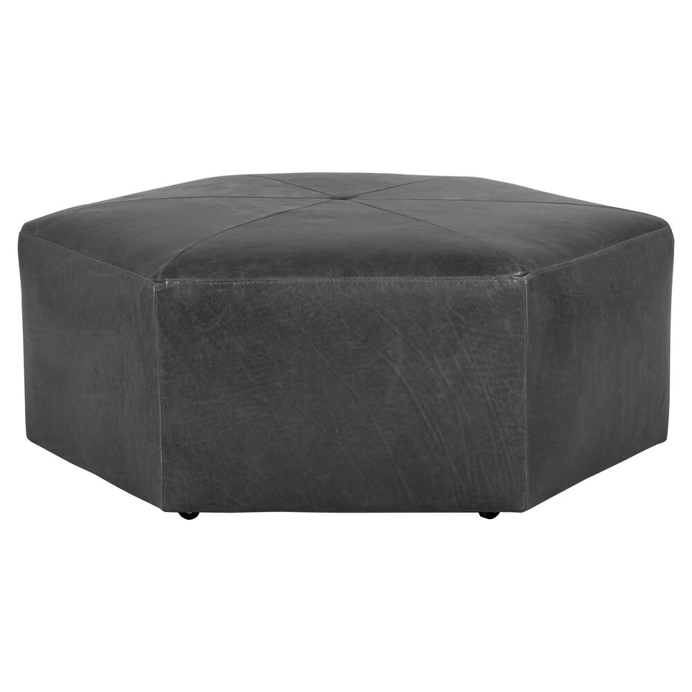 Moda Alchemy Hexi Leather Ottoman in Mont Blanc Iron, , large